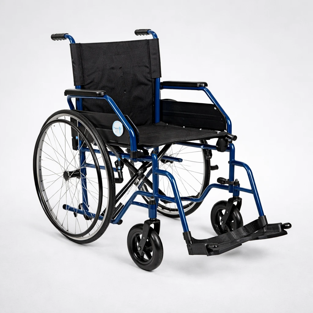 sedia a rotelle con telaio blu